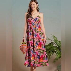 Anthropologie By the River Pink Rio Resort Linen Dress Size large